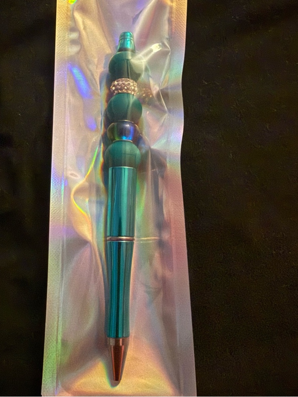 Teal Metallic Beaded Ballpoint Pen